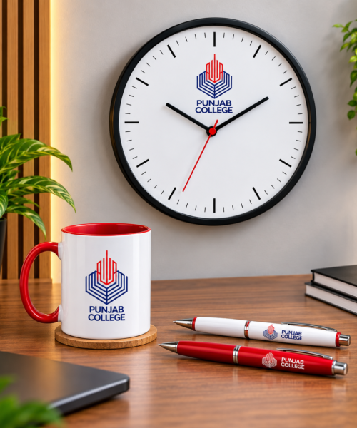 Custom design wall clock manufacturing and printing by Fabrica Printing with personalized company logos, branding and custom clock designs for offices, businesses, gifts and promotions.
