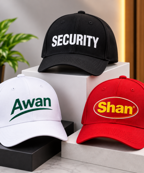 Custom P-Cap printing and embroidery by Fabrica Printing featuring personalized caps with company logos, names and branding for uniforms, promotions, teams and events.