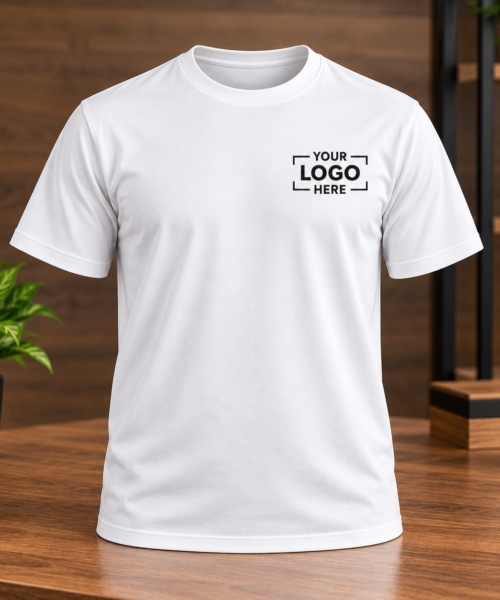 Custom T-shirt printing by Fabrica Printing featuring premium round-neck T-shirts with personalized logos and branding for businesses, teams, events and promotional use.