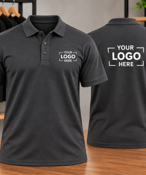 Custom polo shirt printing by Fabrica Printing featuring premium polo shirts with personalized company logos and professional branding for uniforms, corporate wear and promotional use.