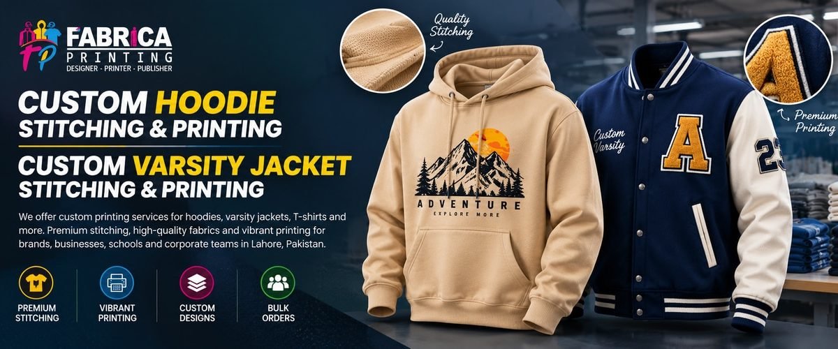 Custom Hoodies Printing and Custom varsity jacket stitching and printing company in lahore Pakistan